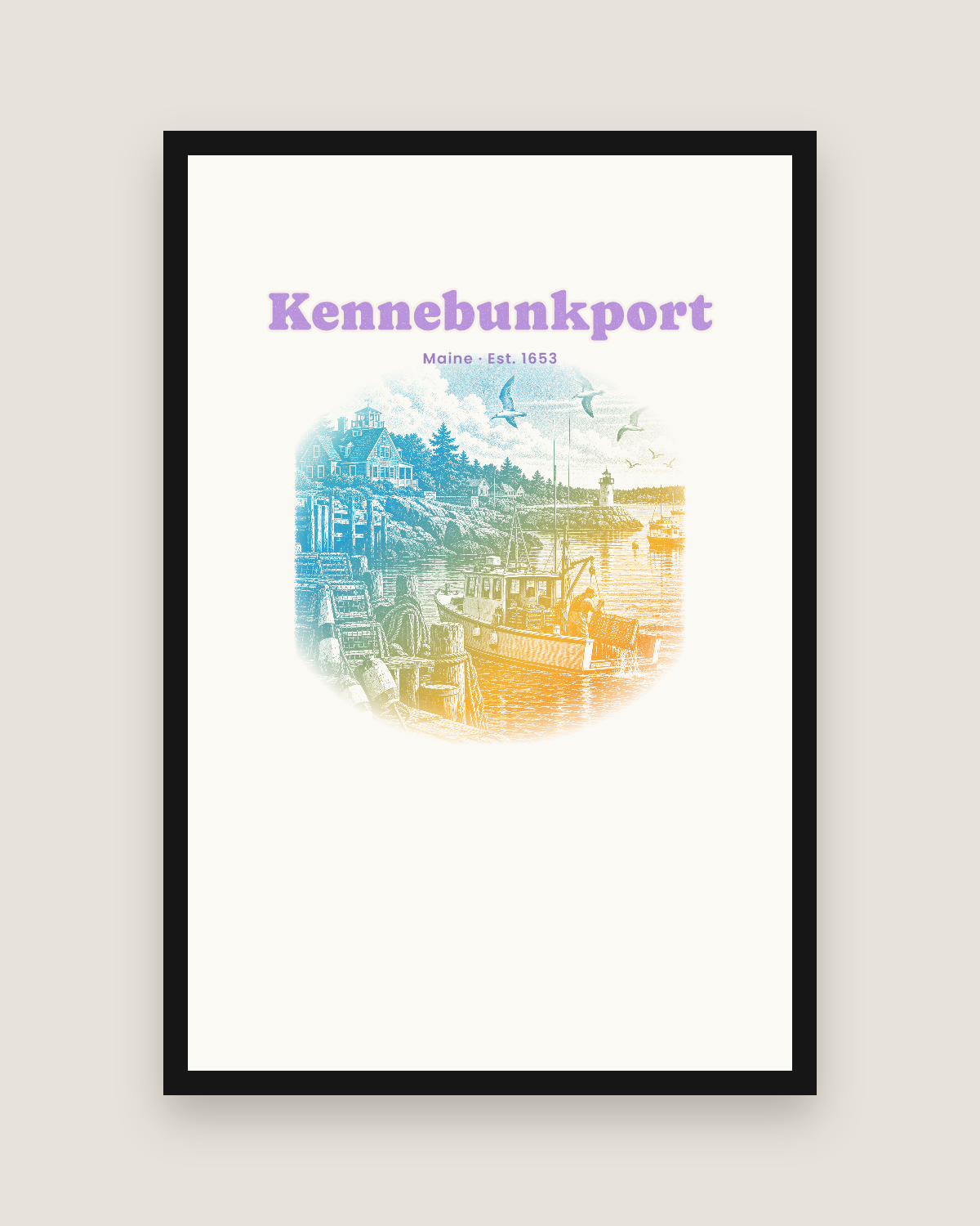 Kennebunkport Lobster Harbor Matte Poster in White