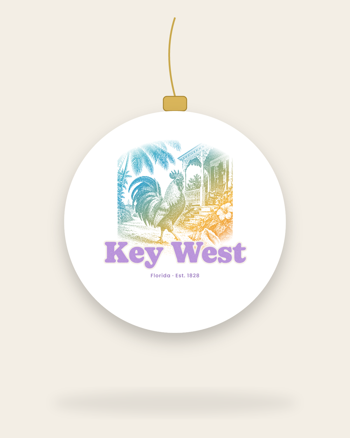 Key West Rooster Ceramic Ornament in White