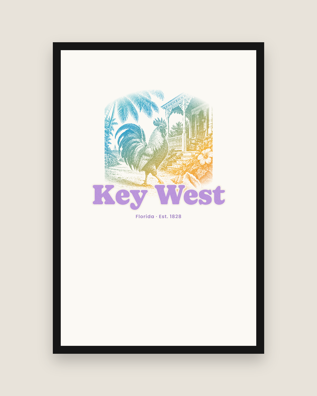 Key West Rooster Matte Poster in White