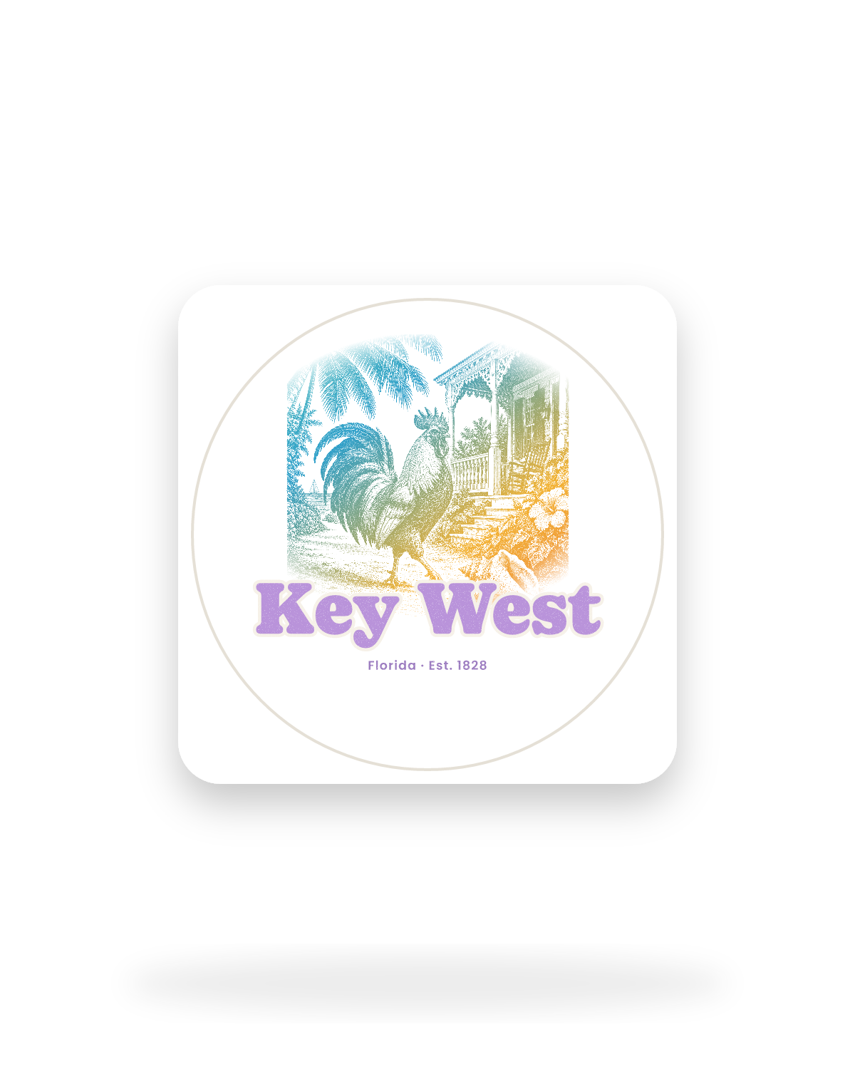 Key West Rooster Kiss-Cut Sticker in White