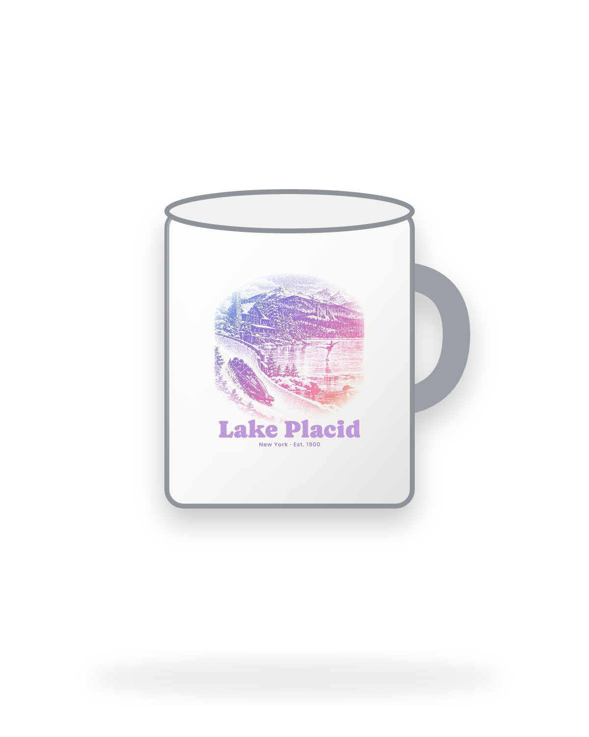 Lake Placid Winter Village Enamel Camp Mug in White