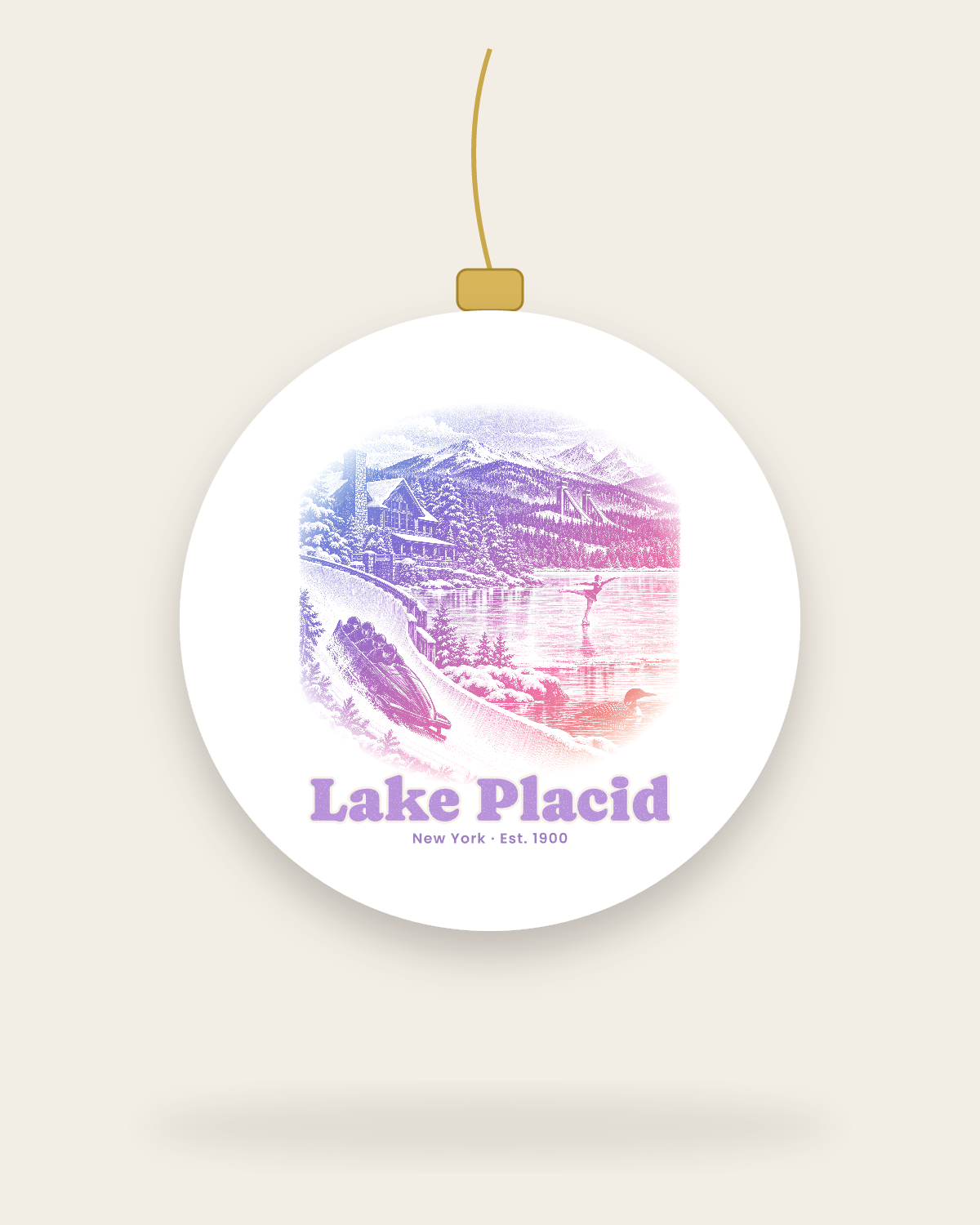 Lake Placid Winter Village Ceramic Ornament in White