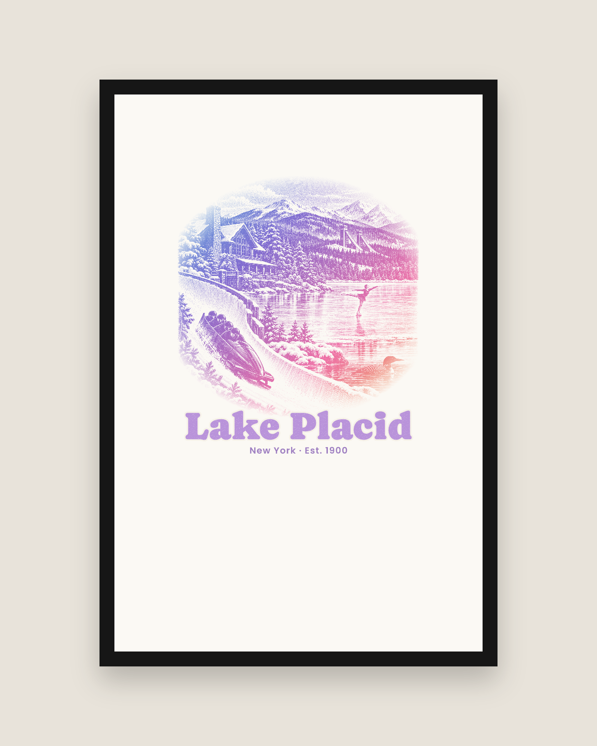 Lake Placid Winter Village Matte Poster in White