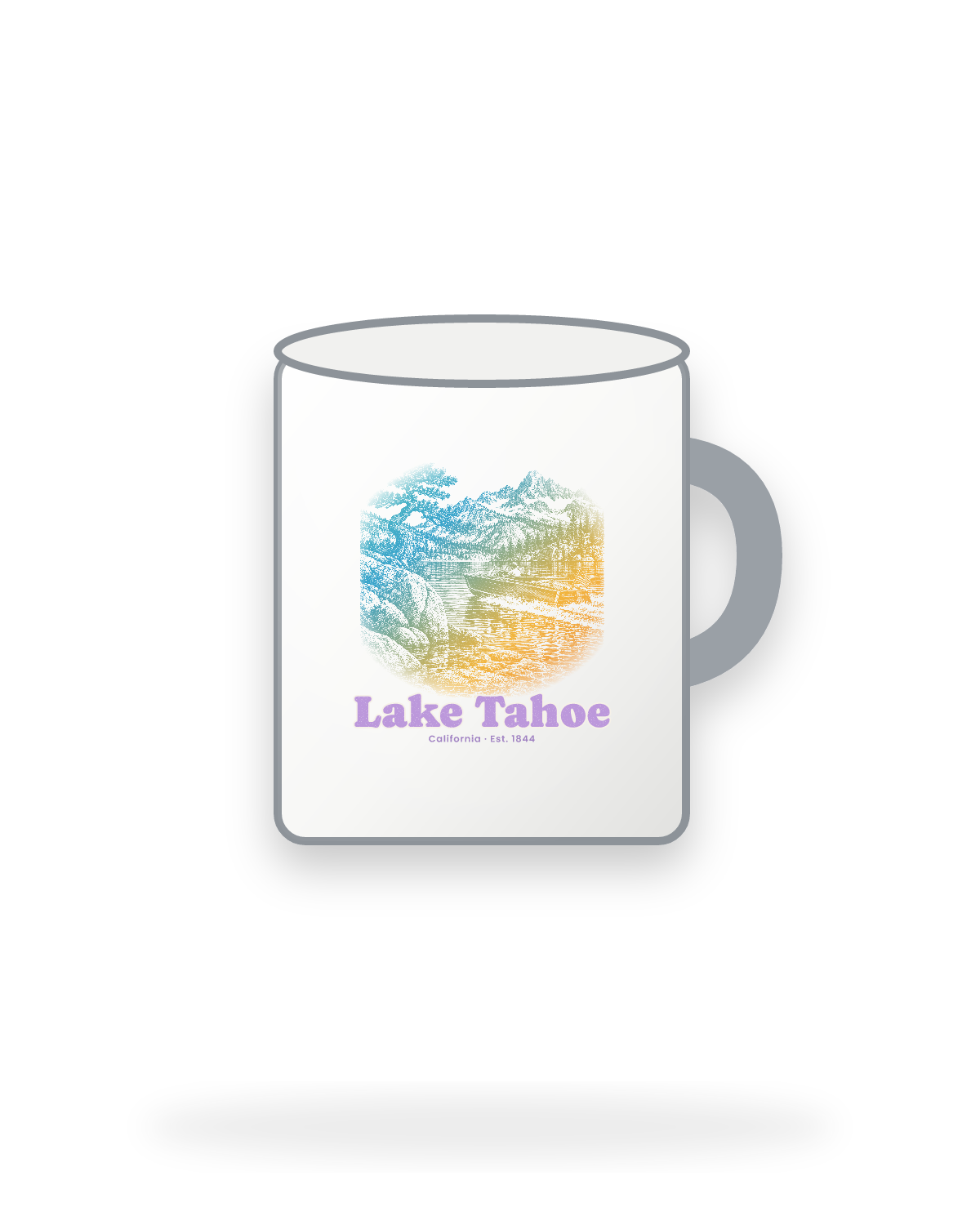 Lake Tahoe Wooden Boat Enamel Camp Mug in White