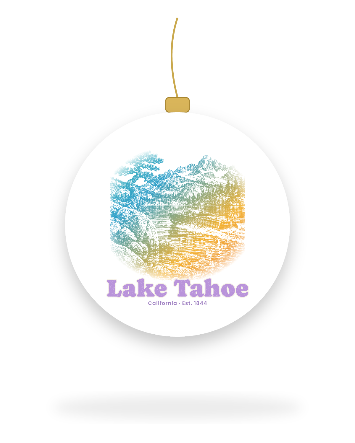 Lake Tahoe Wooden Boat Ceramic Ornament in White