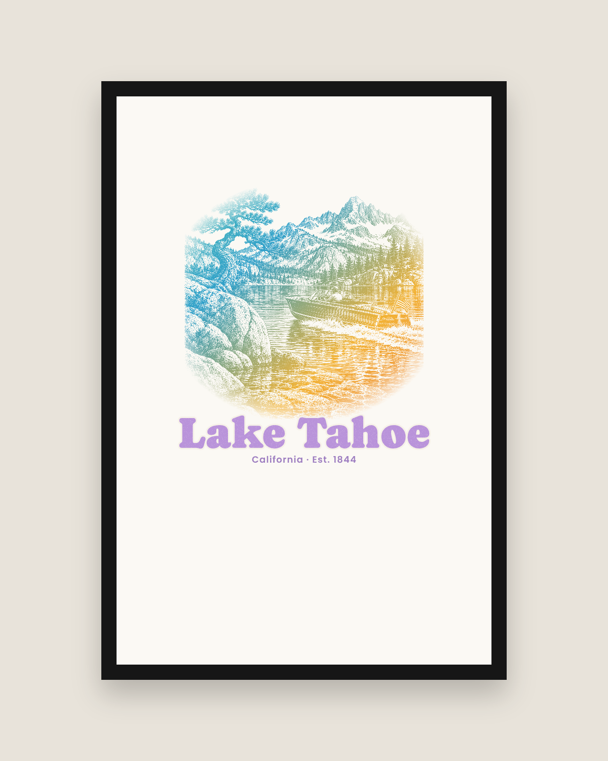 Lake Tahoe Wooden Boat Matte Poster in White