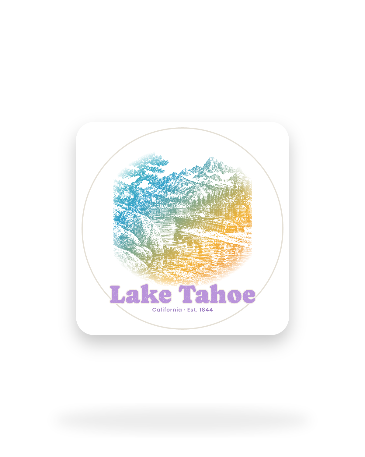 Lake Tahoe Wooden Boat Kiss-Cut Sticker in White