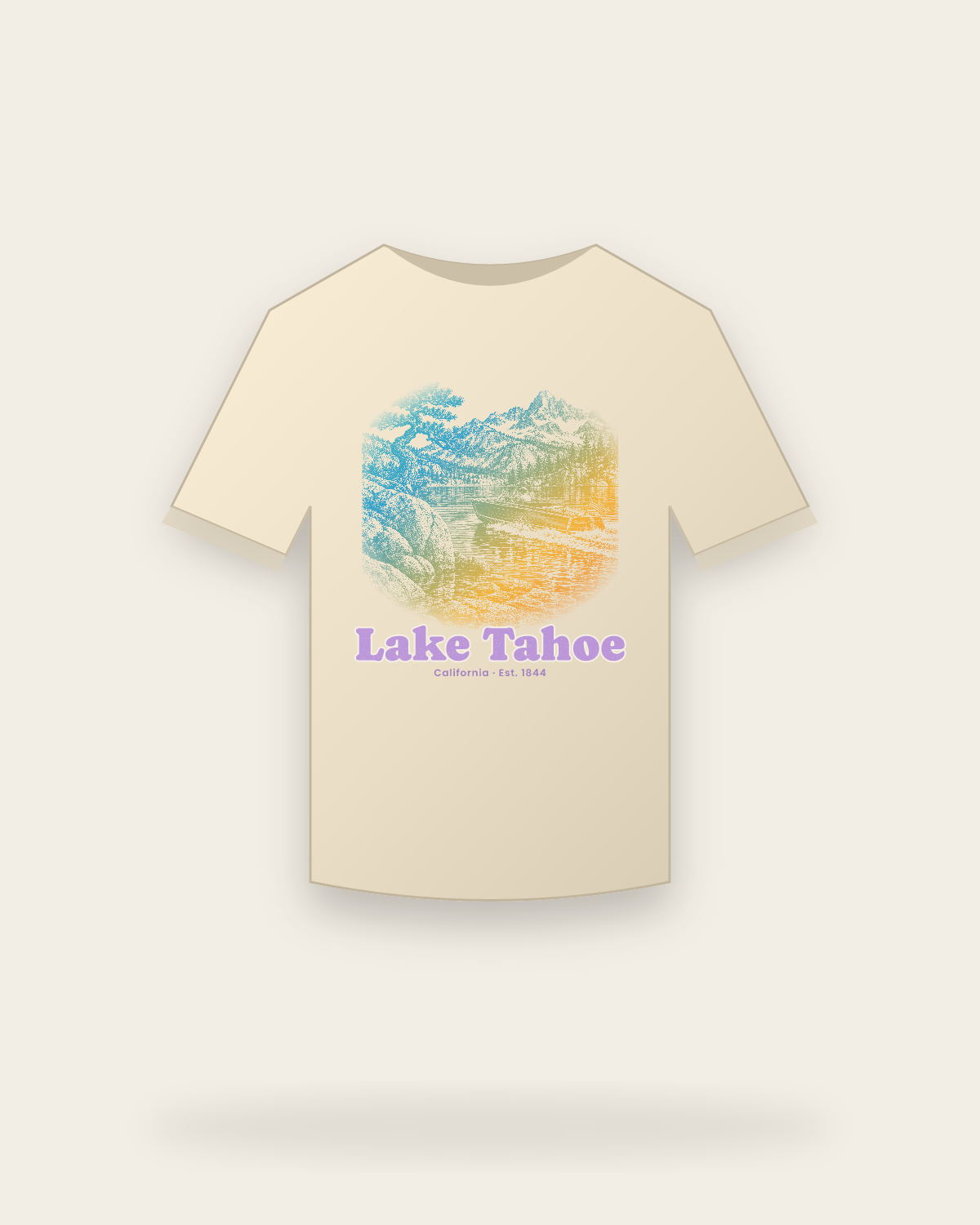 Lake Tahoe, CA Wooden Boat Classic Tee in Natural