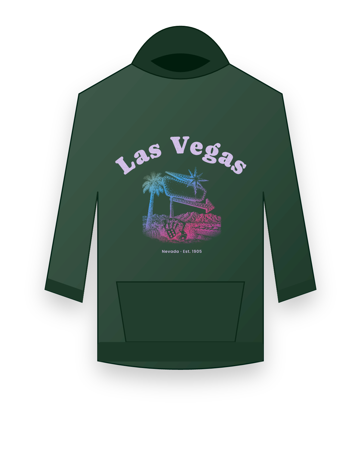 Las Vegas Neon Sign Hooded Sweatshirt in Forest Green