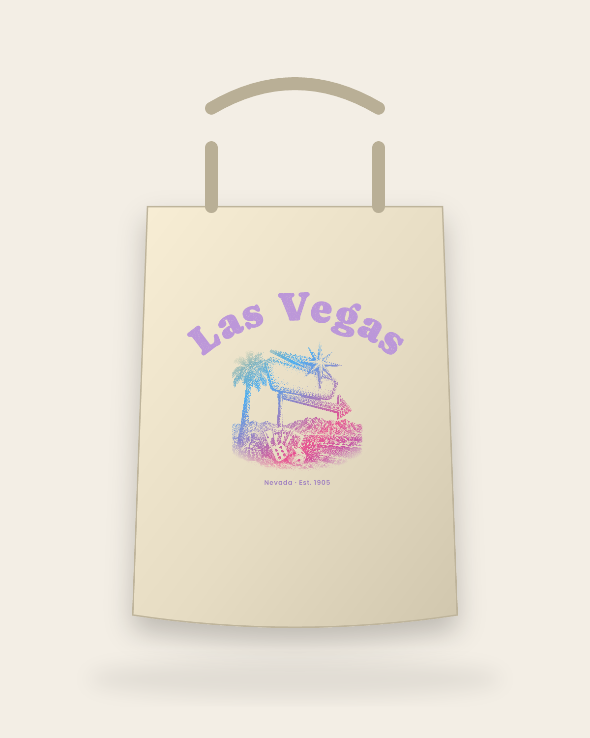 Las Vegas Neon Sign Canvas Tote in Beige