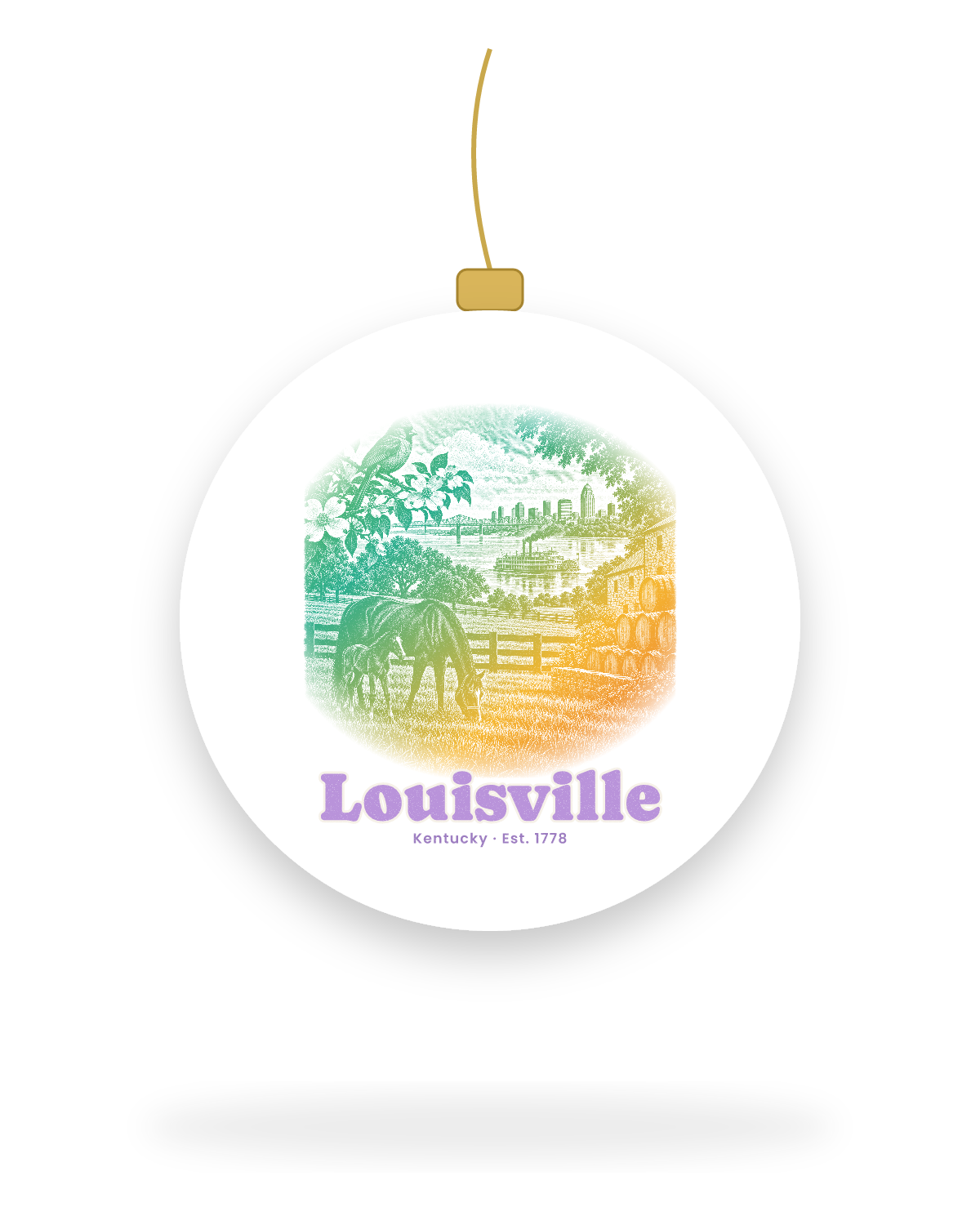 Louisville Bluegrass Mare & Foal Ceramic Ornament in White