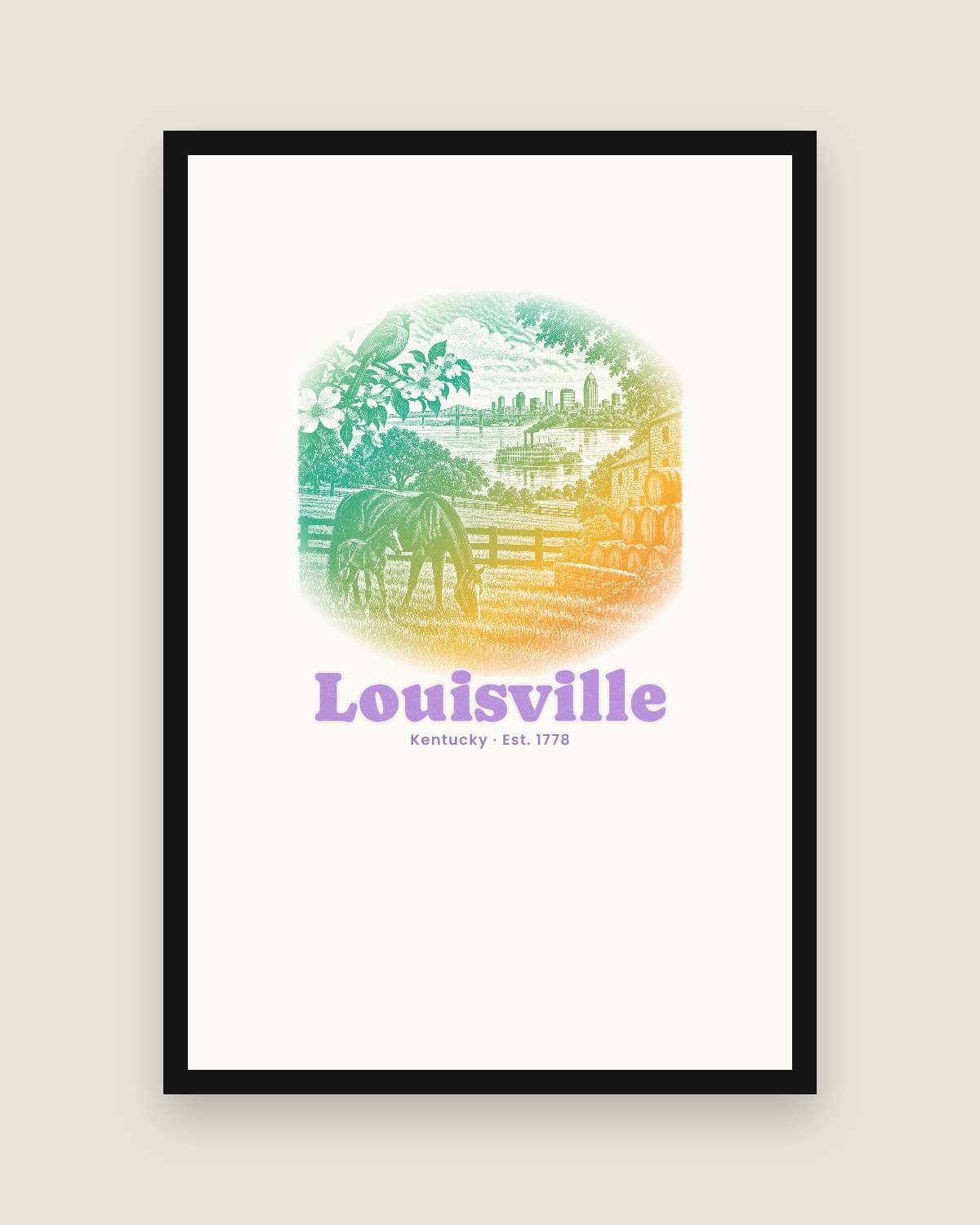 Louisville Bluegrass Mare & Foal Matte Poster in White
