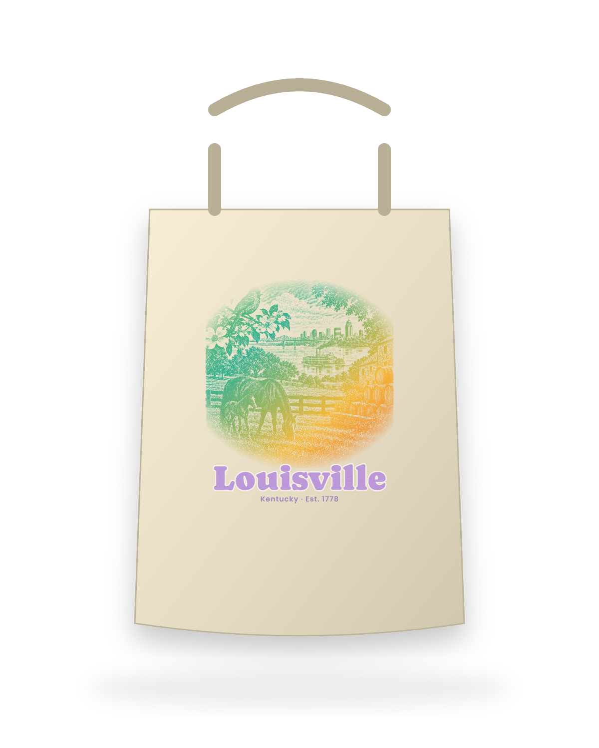 Louisville Bluegrass Mare & Foal Canvas Tote in Beige