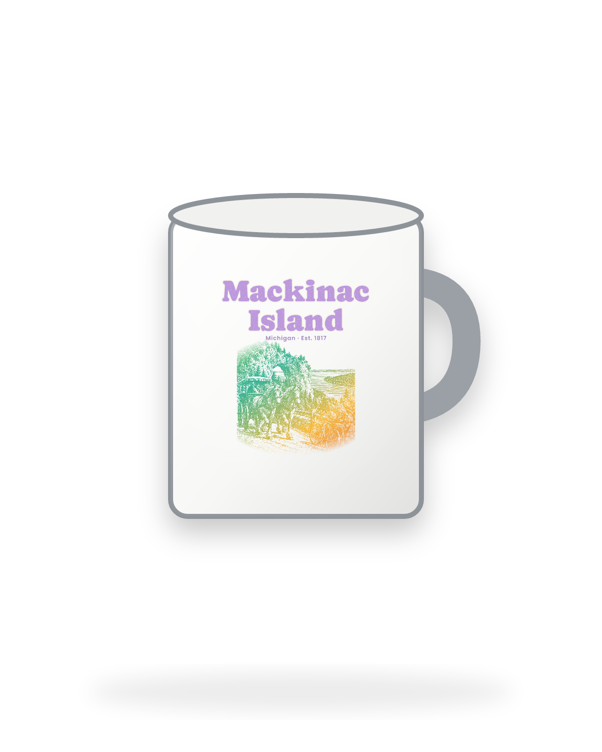 Mackinac Island Horse Carriage Enamel Camp Mug in White