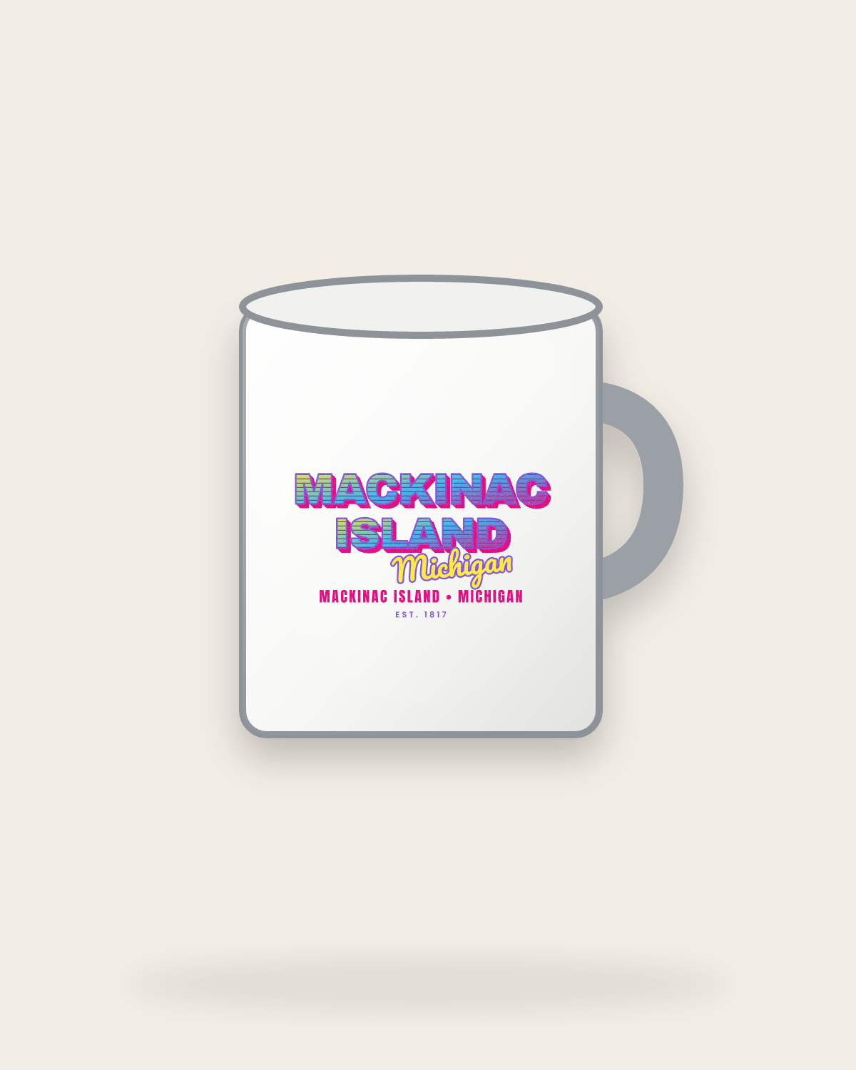 Mackinac Island Music TV Enamel Camp Mug in White