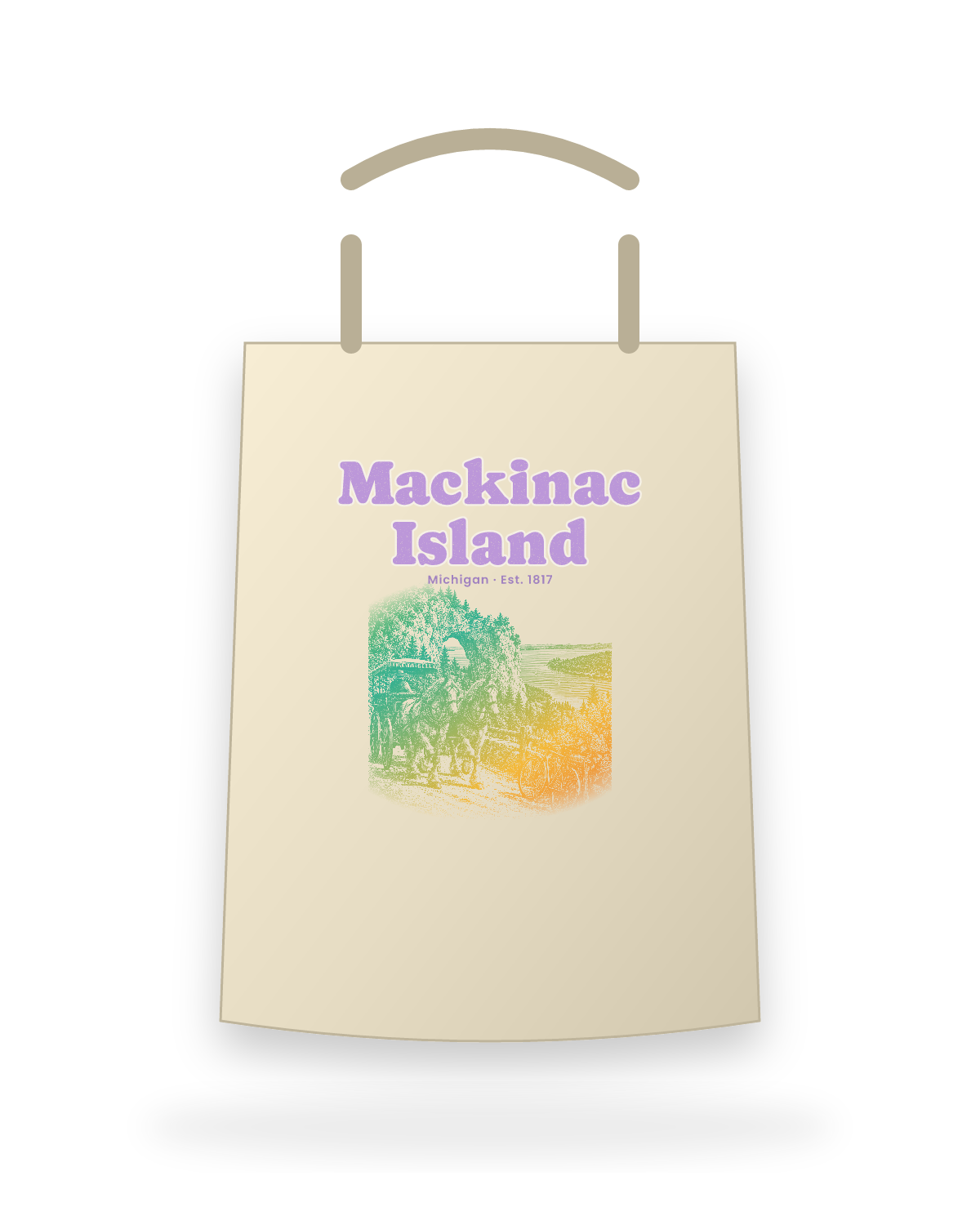 Mackinac Island Horse Carriage Canvas Tote in Beige