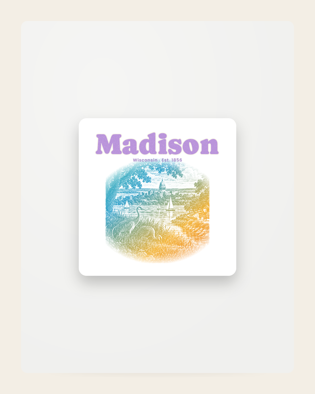 Madison Isthmus Cranes Fridge Magnet in White