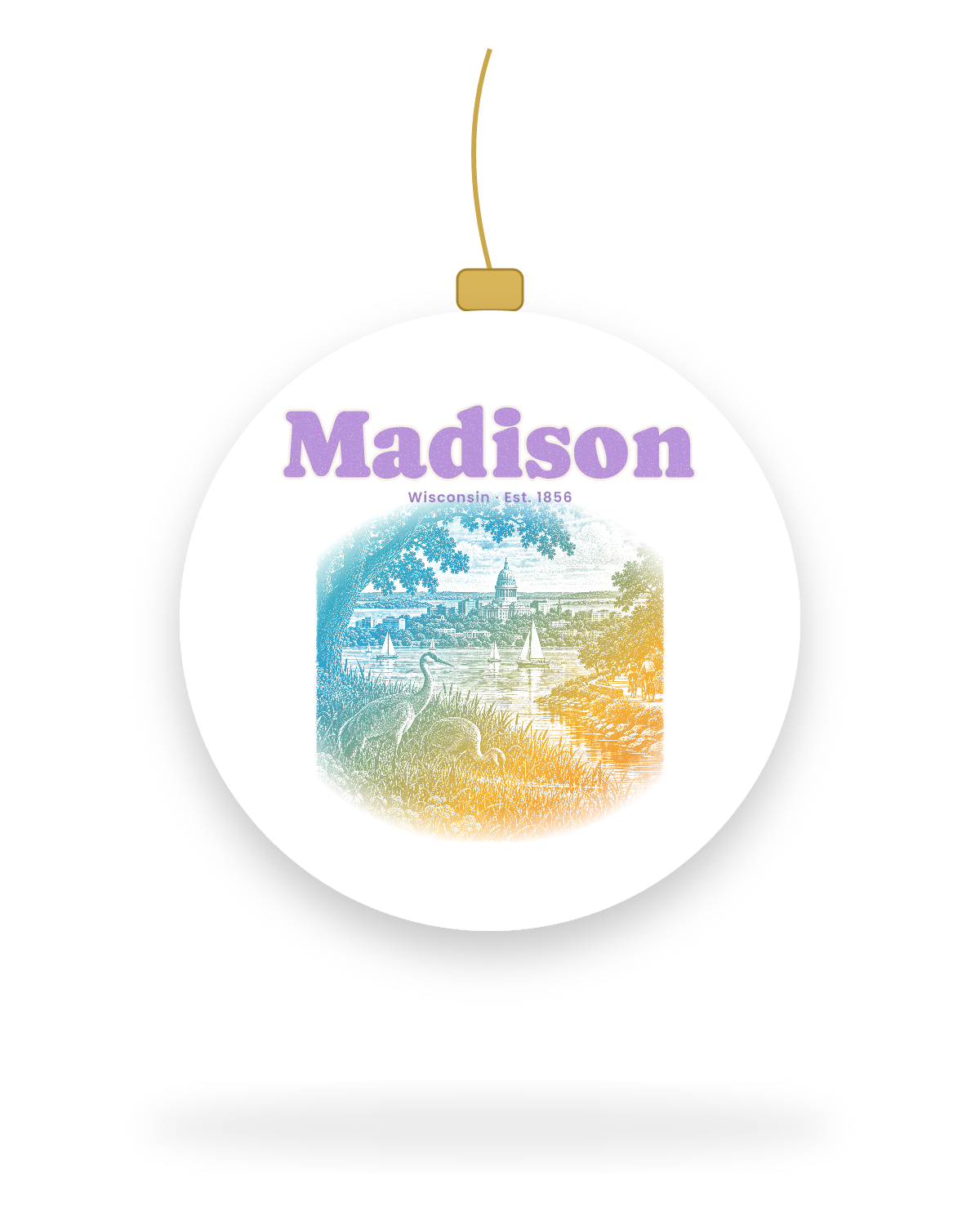 Madison Isthmus Cranes Ceramic Ornament in White
