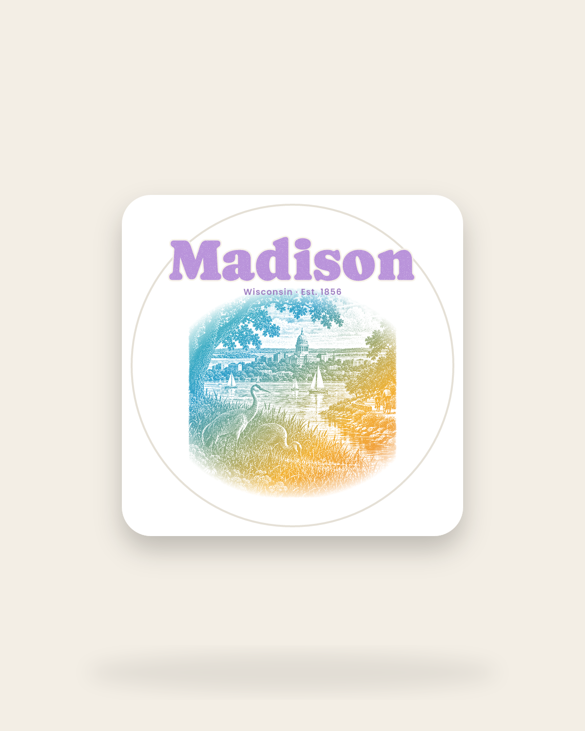 Madison Isthmus Cranes Kiss-Cut Sticker in White