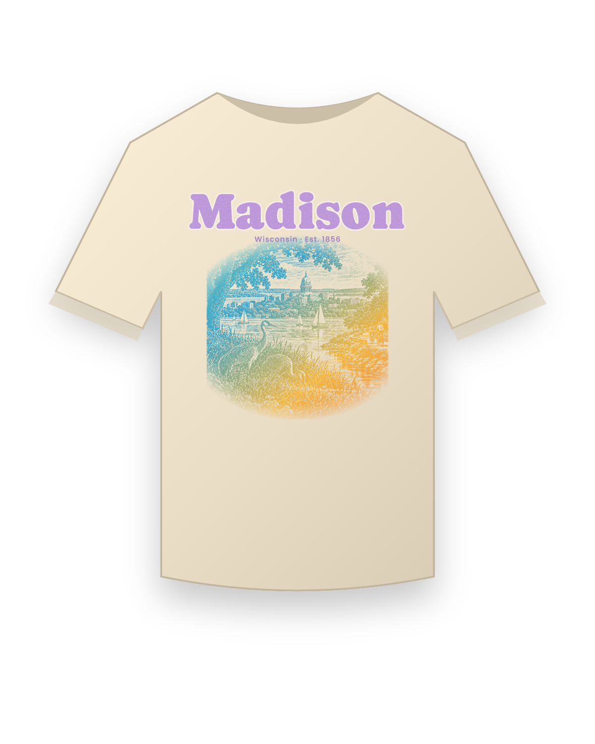 Madison Isthmus Cranes Organic Cotton Tee in Natural
