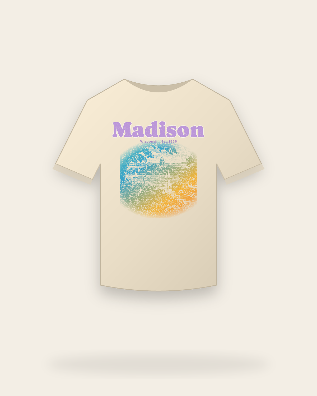 Madison, WI Isthmus Cranes Classic Tee in Natural