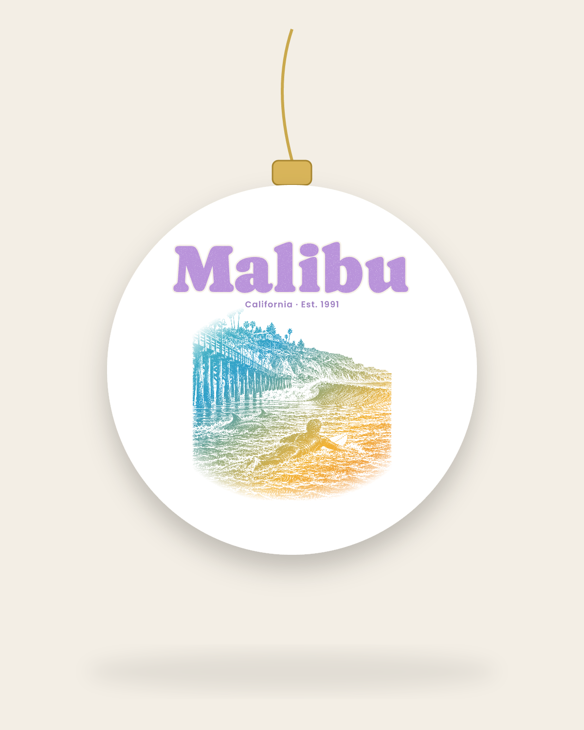 Malibu Point Break Ceramic Ornament in White