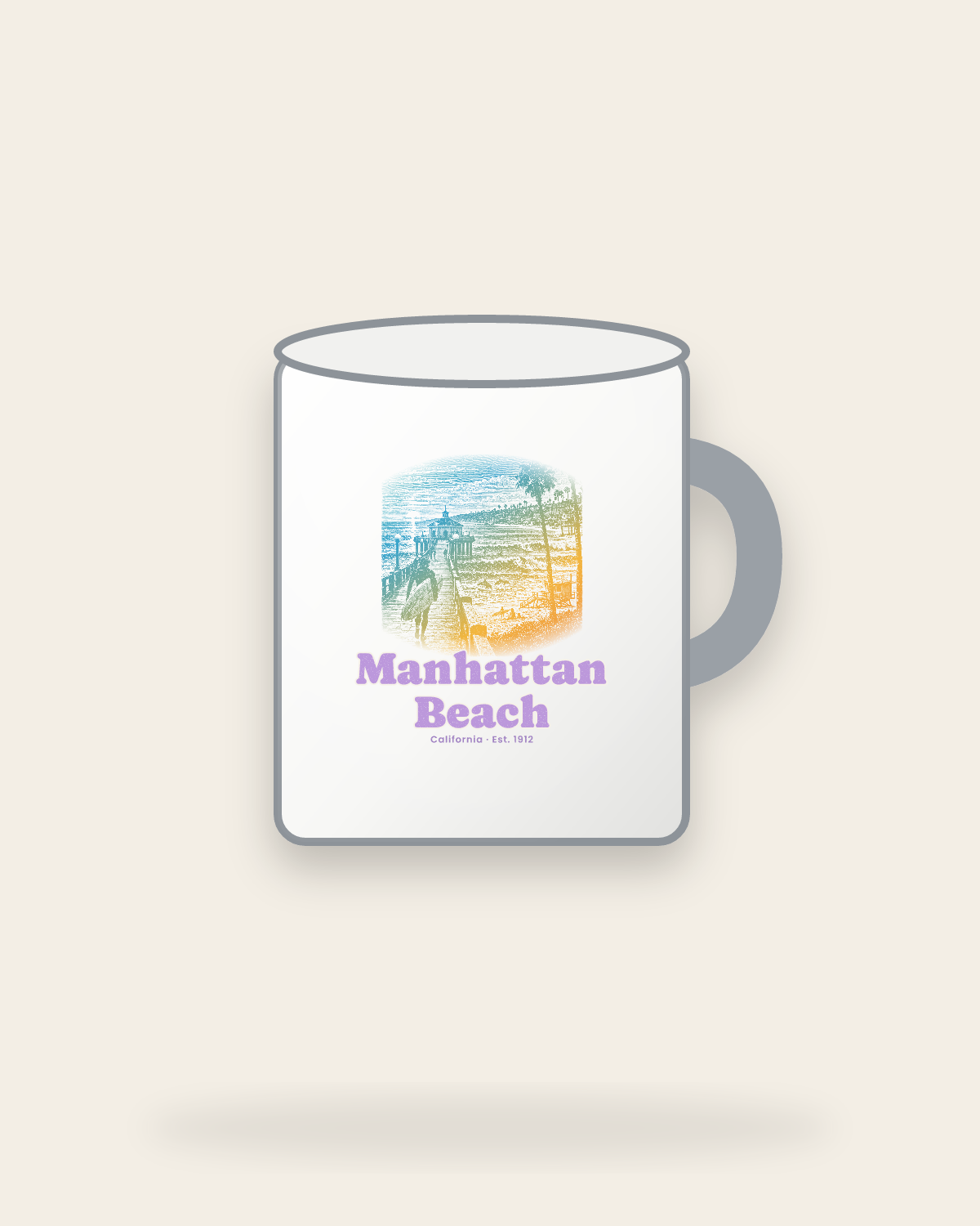 Manhattan Beach Pier Roundhouse Enamel Camp Mug in White