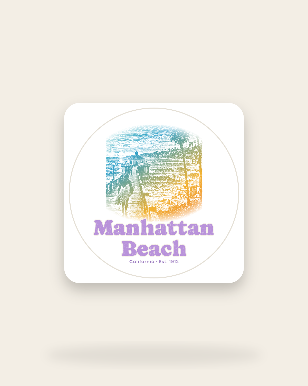 Manhattan Beach Pier Roundhouse Kiss-Cut Sticker in White
