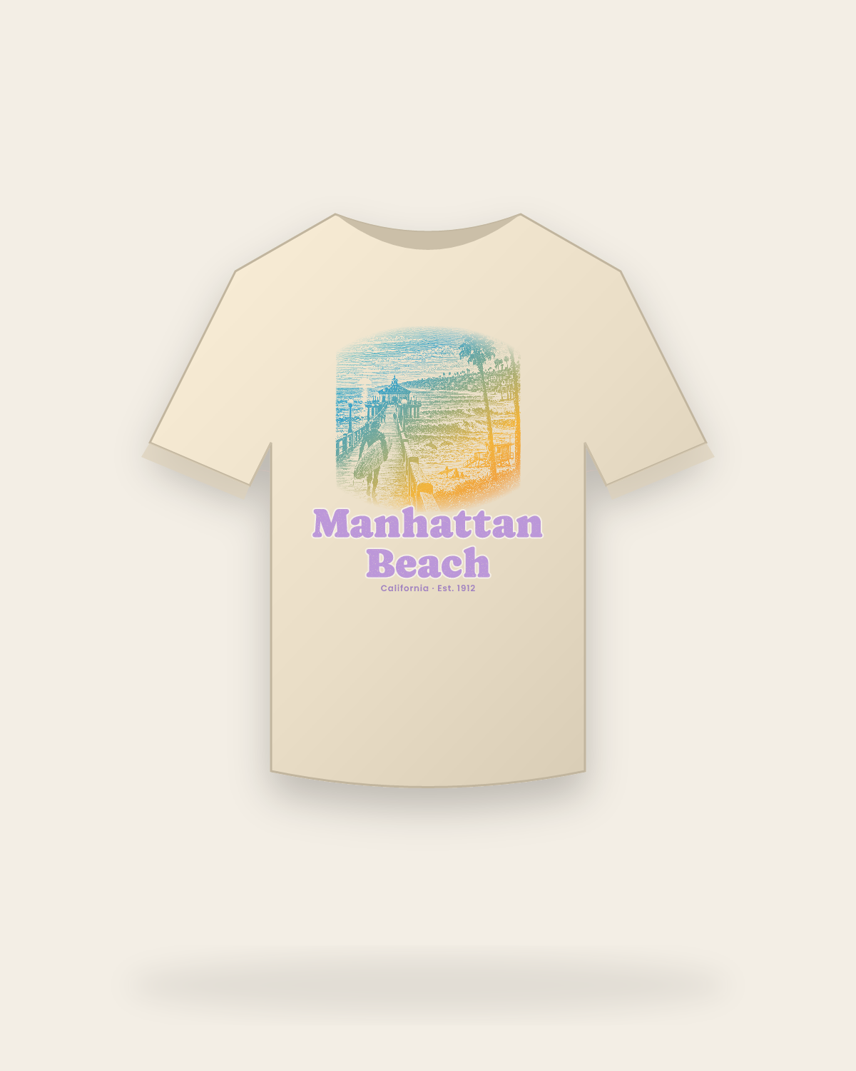 Manhattan Beach, CA Pier Roundhouse Classic Tee in Natural