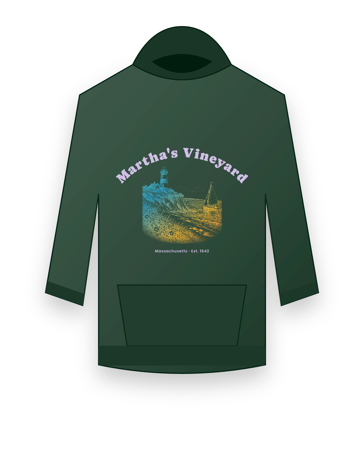 Martha's Vineyard Aquinnah Lighthouse Hooded Sweatshirt in Forest Green