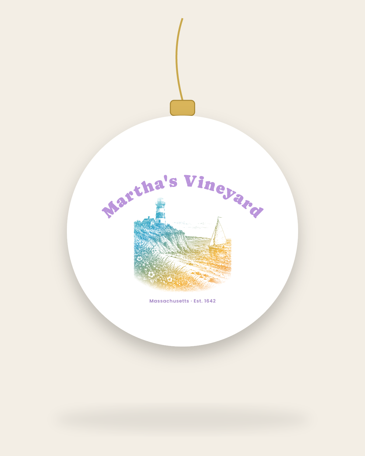 Martha's Vineyard Aquinnah Lighthouse Ceramic Ornament in White
