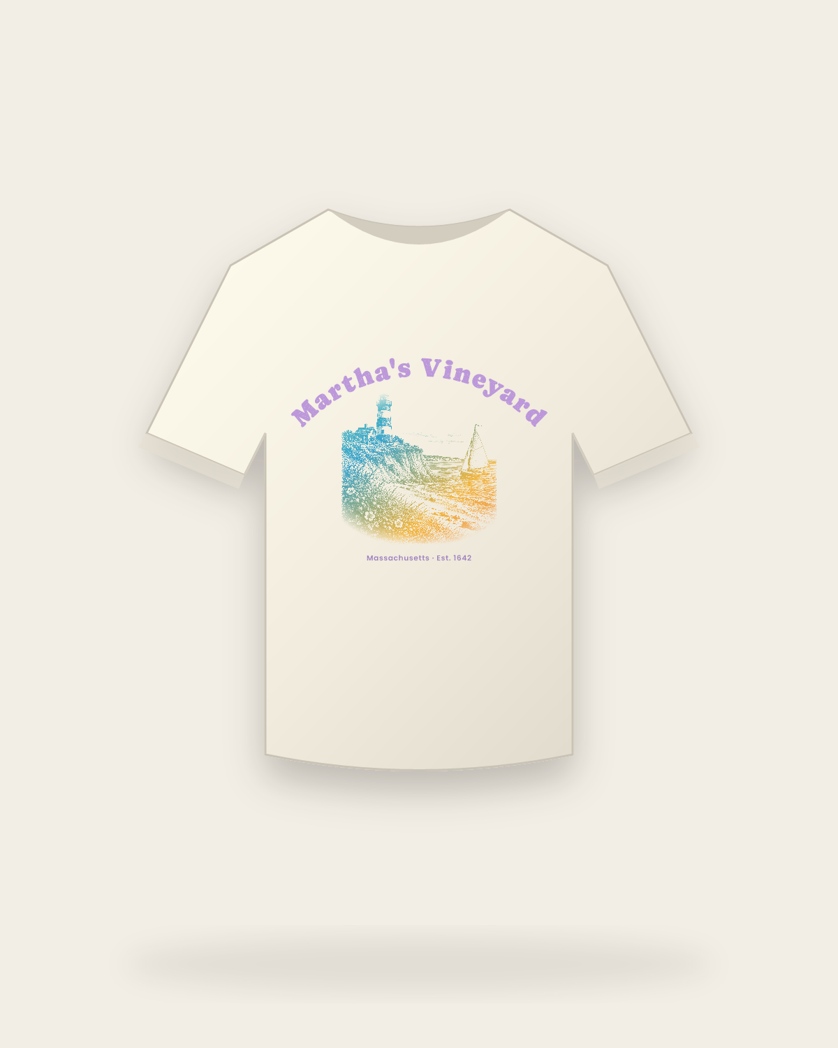 Martha's Vineyard Aquinnah Lighthouse Vintage Wash Tee in Ivory