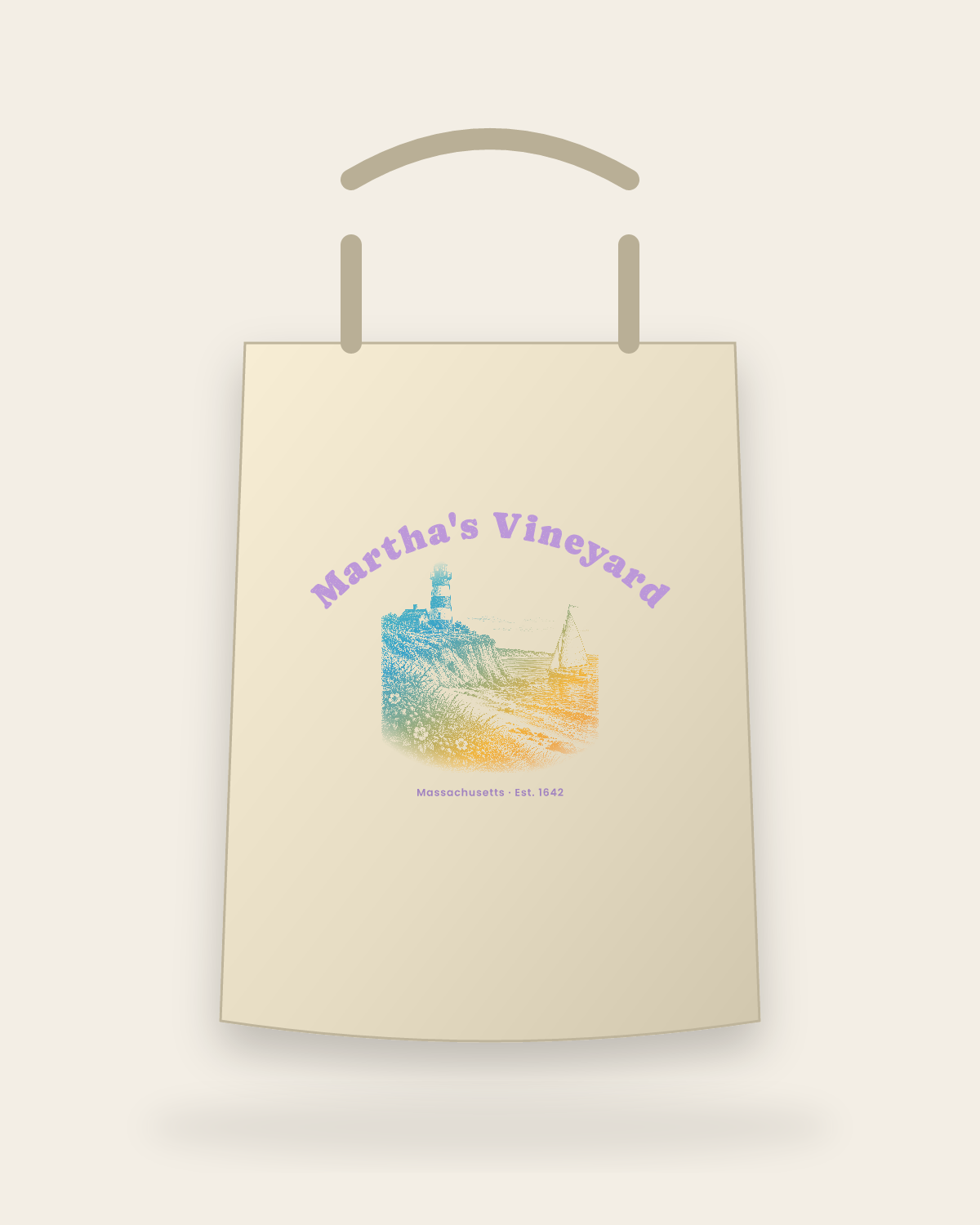 Martha's Vineyard Aquinnah Lighthouse Canvas Tote in Beige