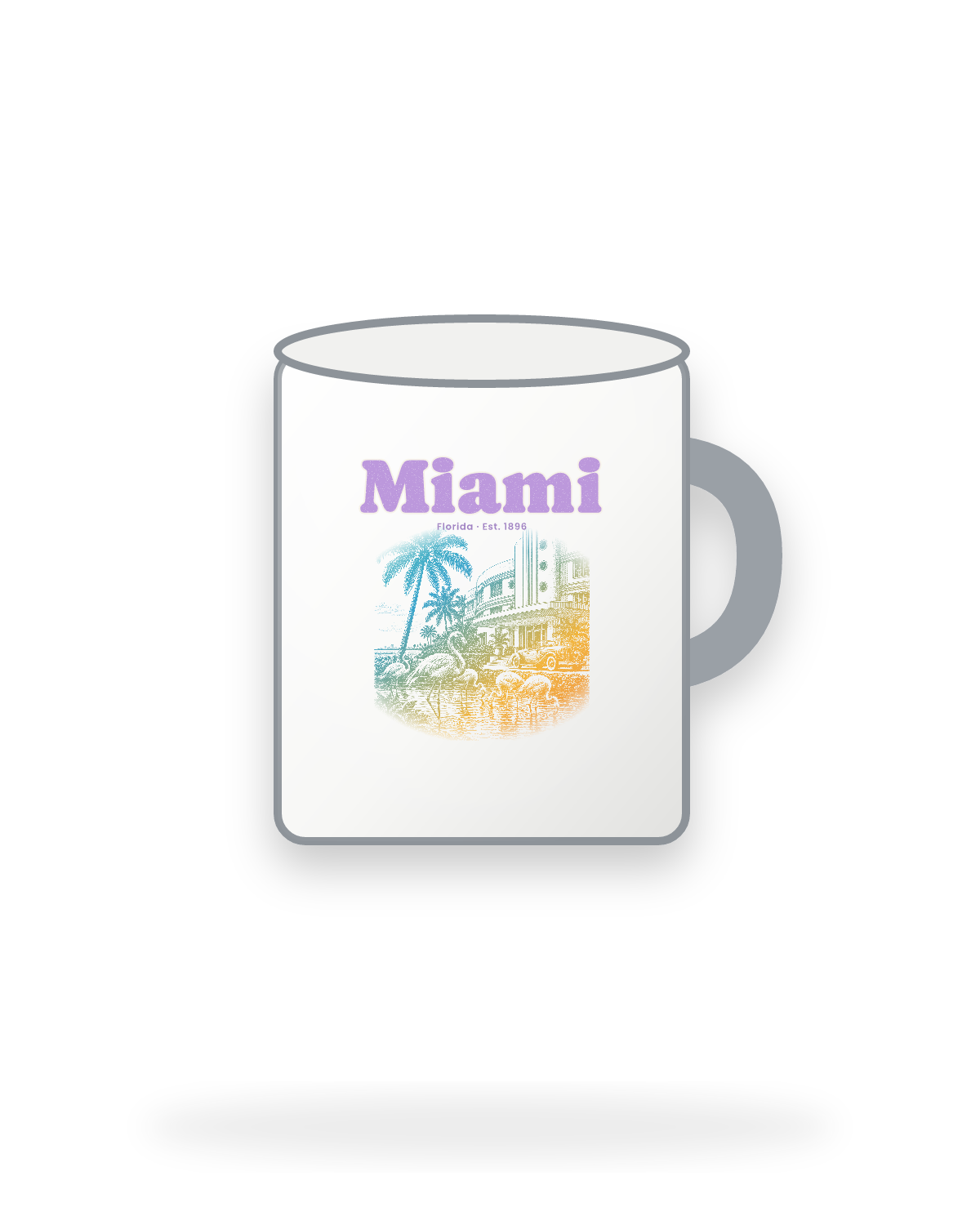 Miami Art Deco Flamingos Enamel Camp Mug in White