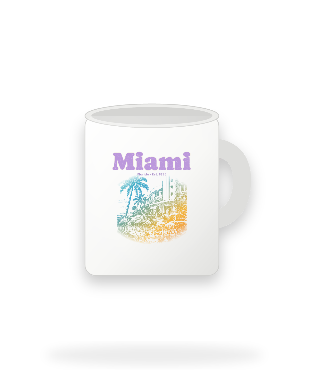 Miami Art Deco Flamingos Ceramic Mug 11oz in White