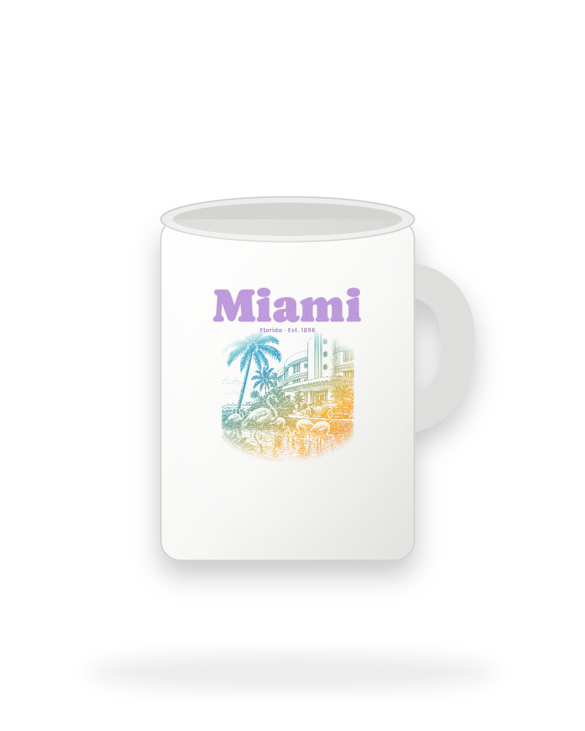 Miami Art Deco Flamingos Ceramic Mug 15oz in White