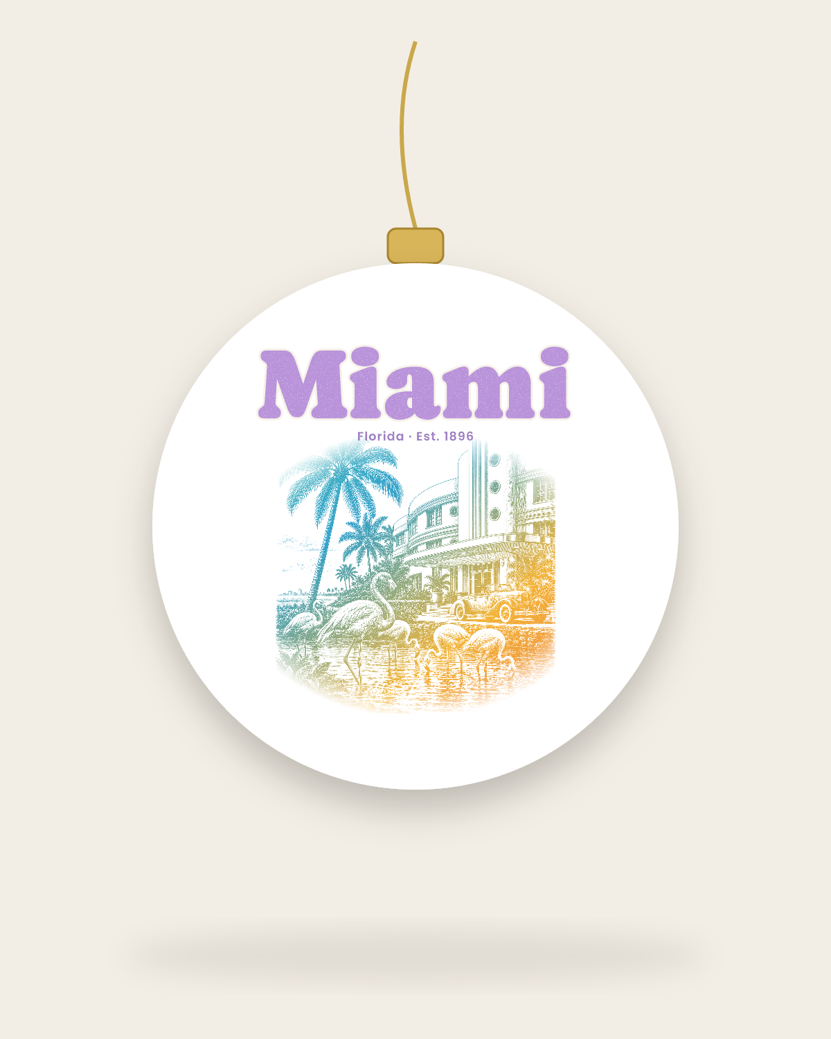 Miami Art Deco Flamingos Ceramic Ornament in White