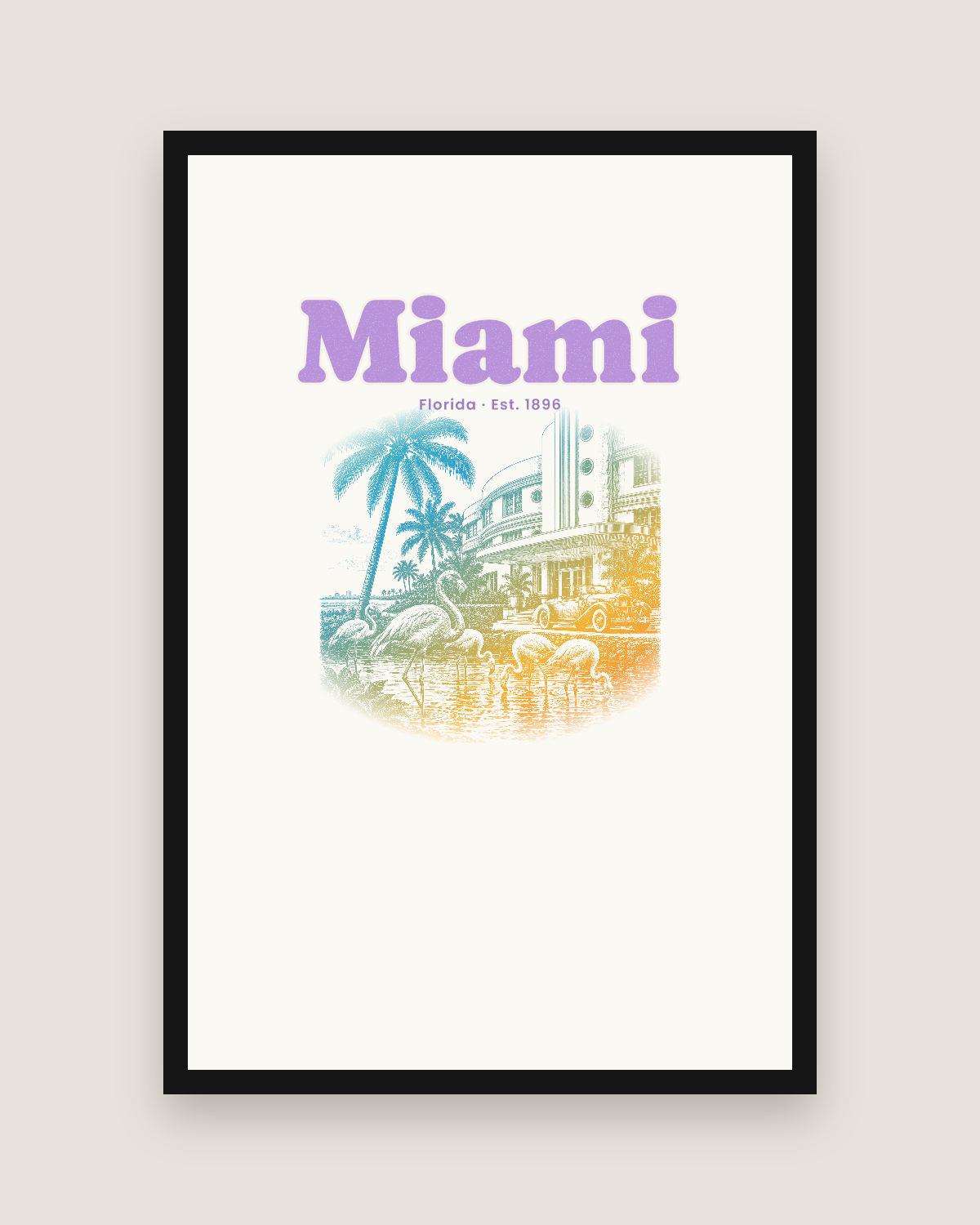 Miami Art Deco Flamingos Matte Poster in White