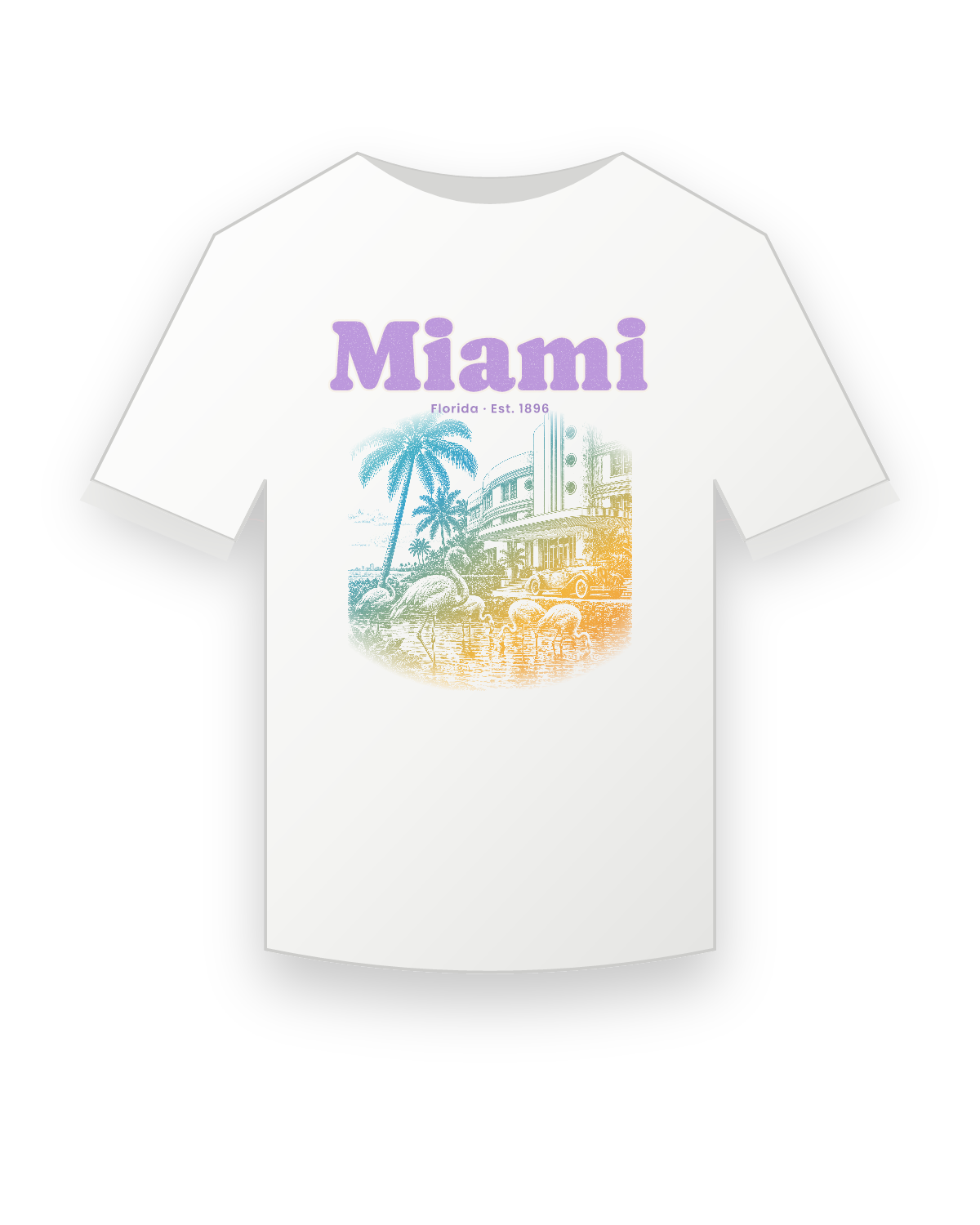 Miami Art Deco Flamingos Youth Tee in White