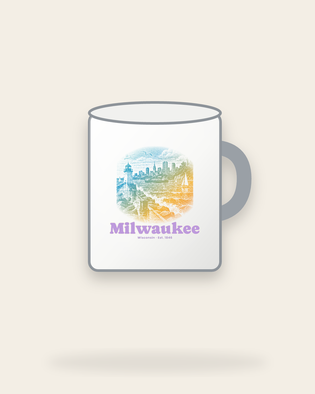 Milwaukee Breakwater Light Enamel Camp Mug in White