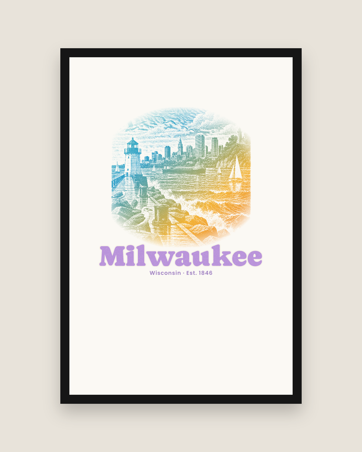 Milwaukee Breakwater Light Matte Poster in White