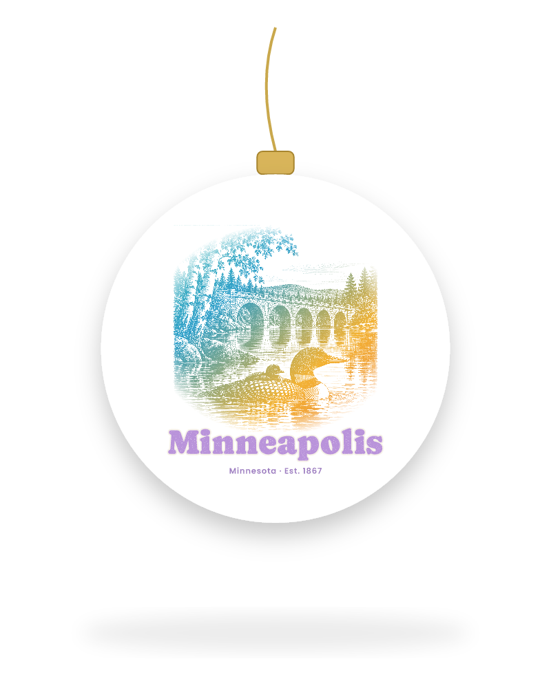 Minneapolis Loon & Stone Arch Ceramic Ornament