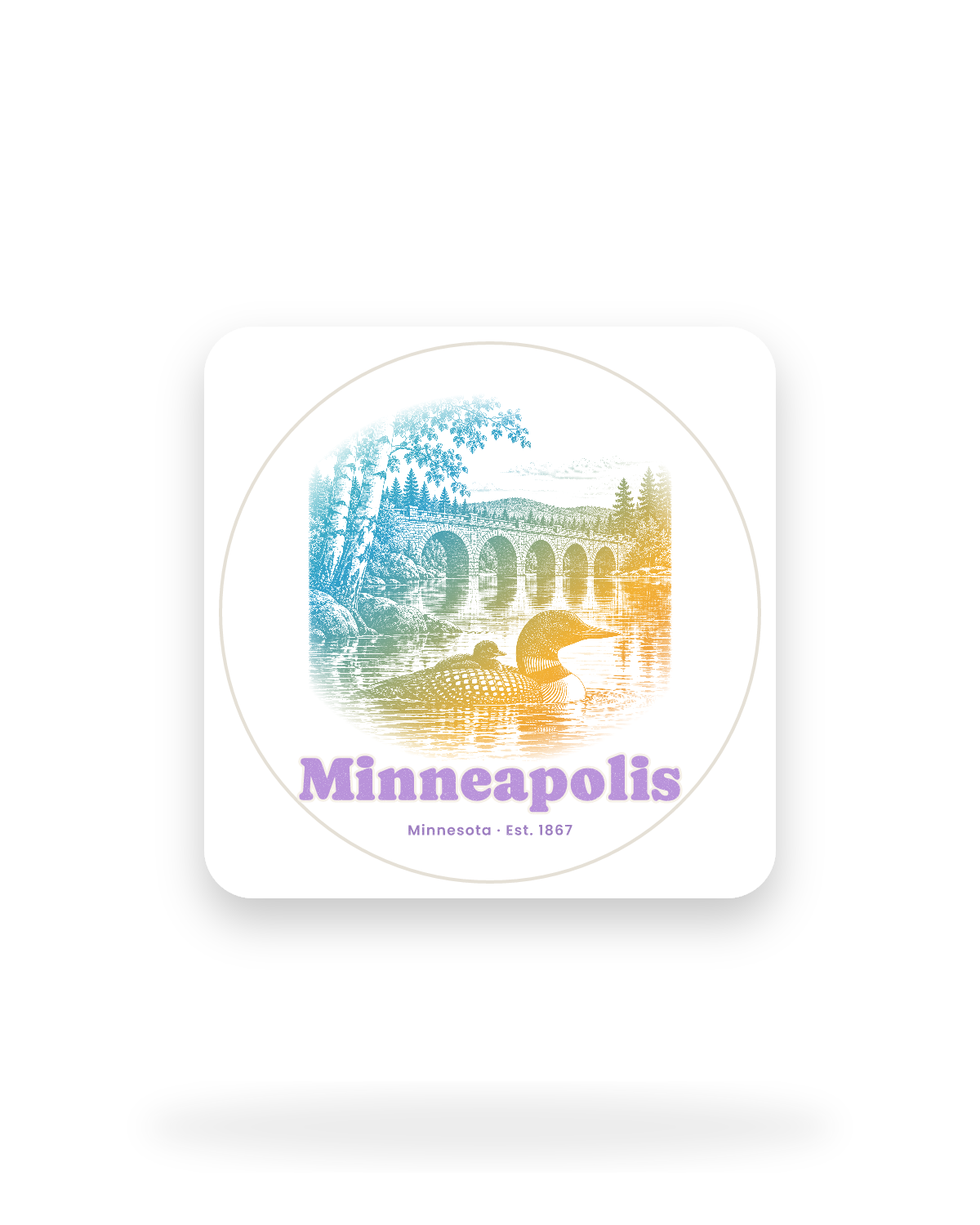 Minneapolis Loon & Stone Arch Kiss-Cut Sticker in White