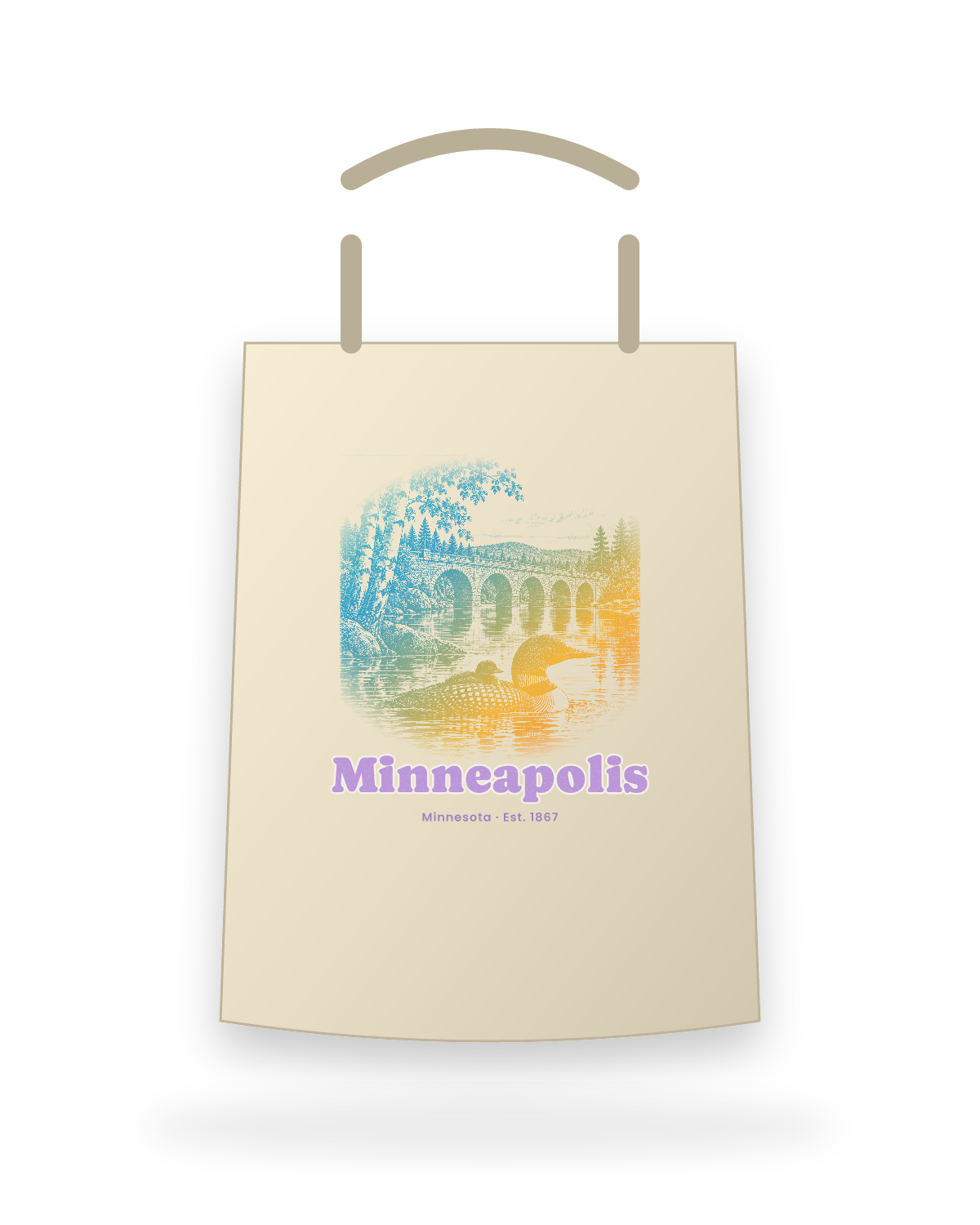 Minneapolis Loon & Stone Arch Canvas Tote in Beige