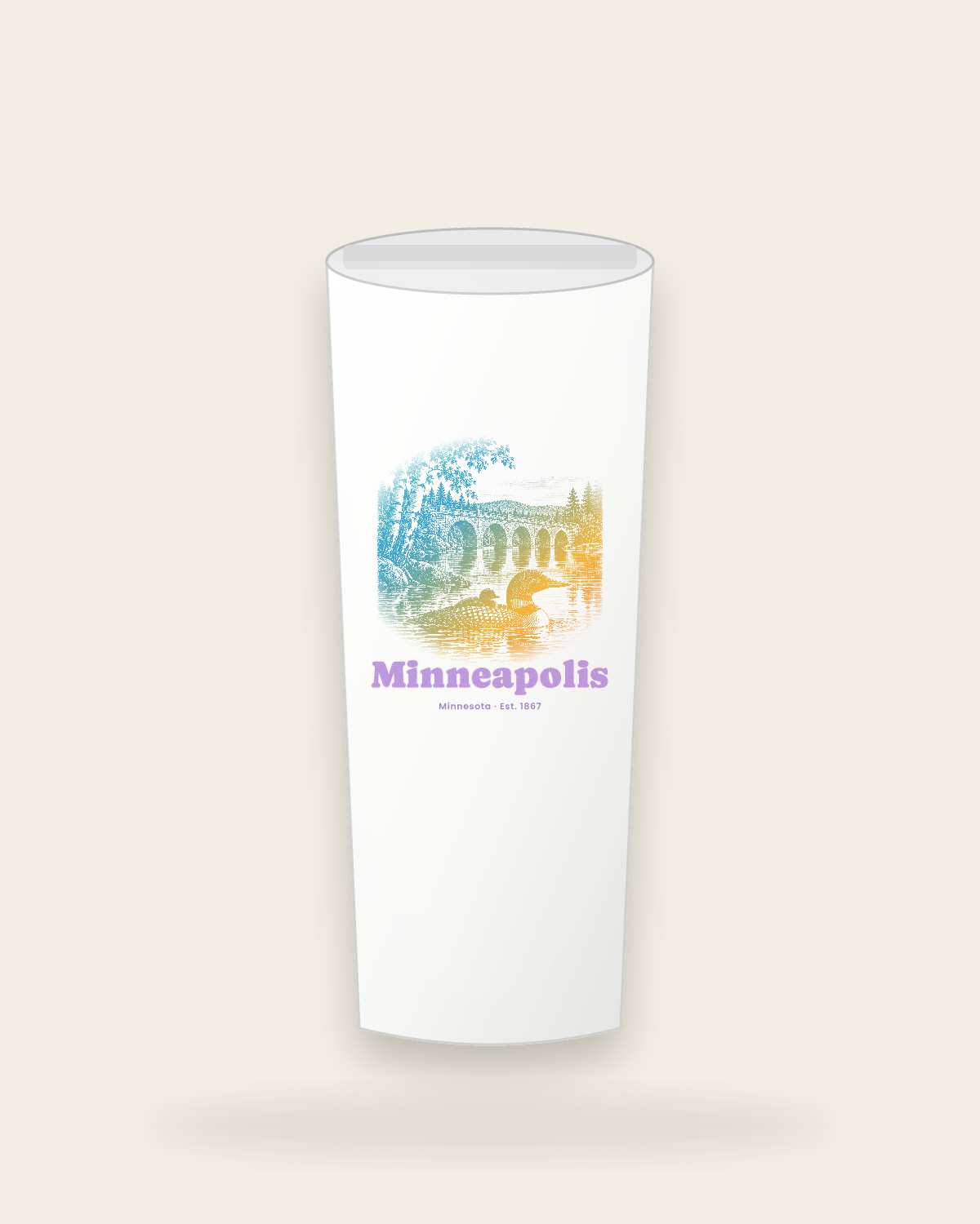 Minneapolis Loon & Stone Arch Insulated Tumbler 20oz in White