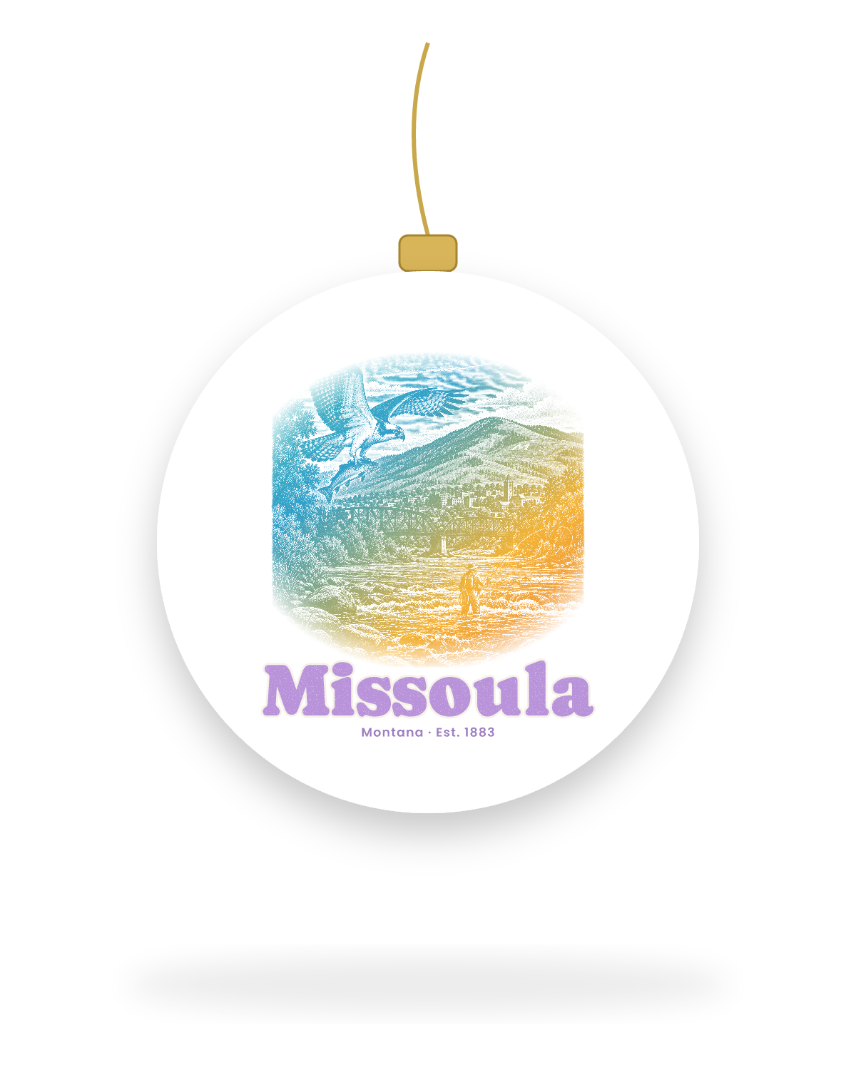 Missoula Osprey & Trout Ceramic Ornament in White