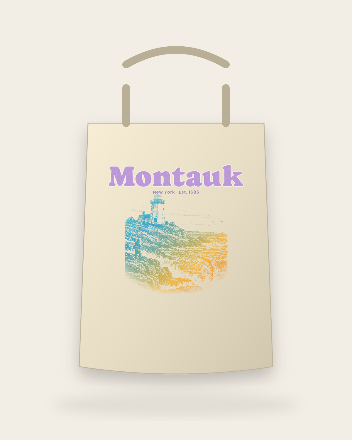 Montauk Montauk Lighthouse Canvas Tote in Beige