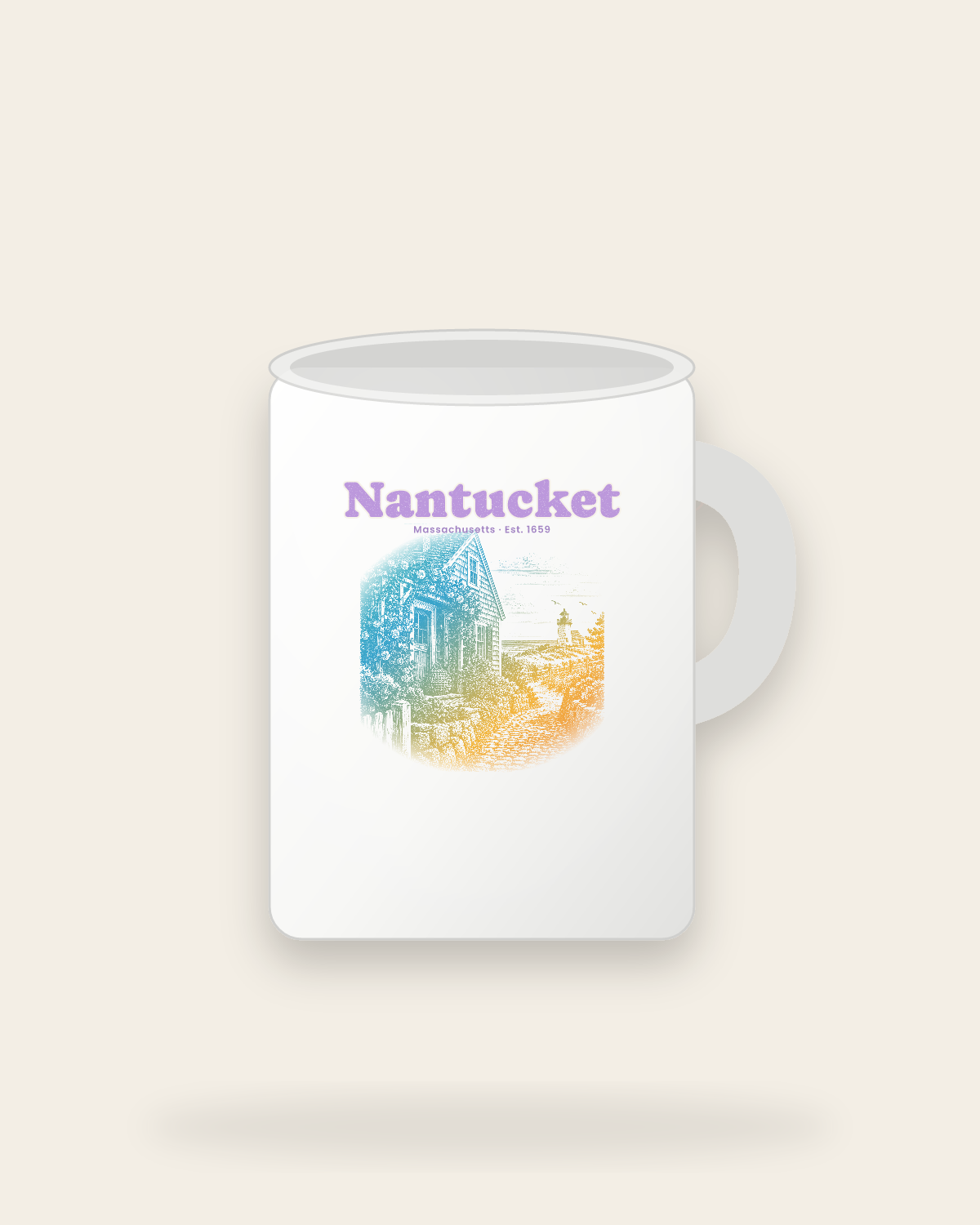 Nantucket Rose Cottage Ceramic Mug 15oz in White