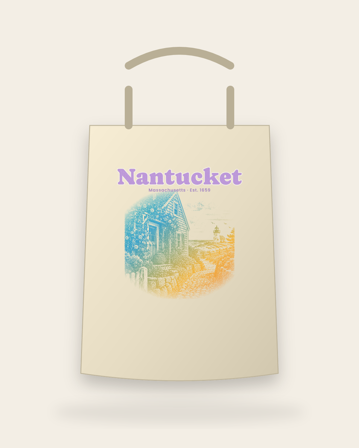 Nantucket Rose Cottage Canvas Tote in Beige