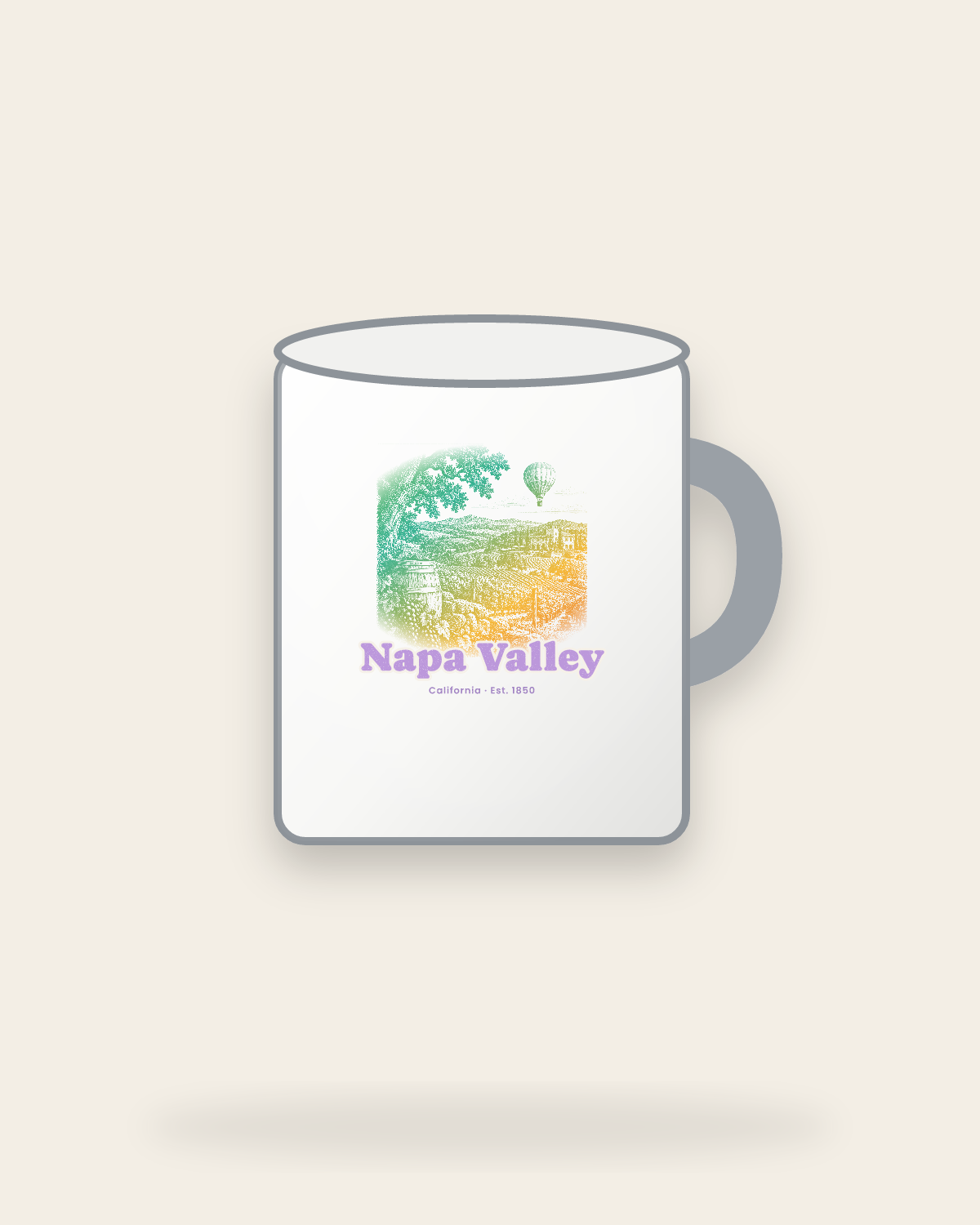 Napa Valley Vineyard Balloon Enamel Camp Mug in White